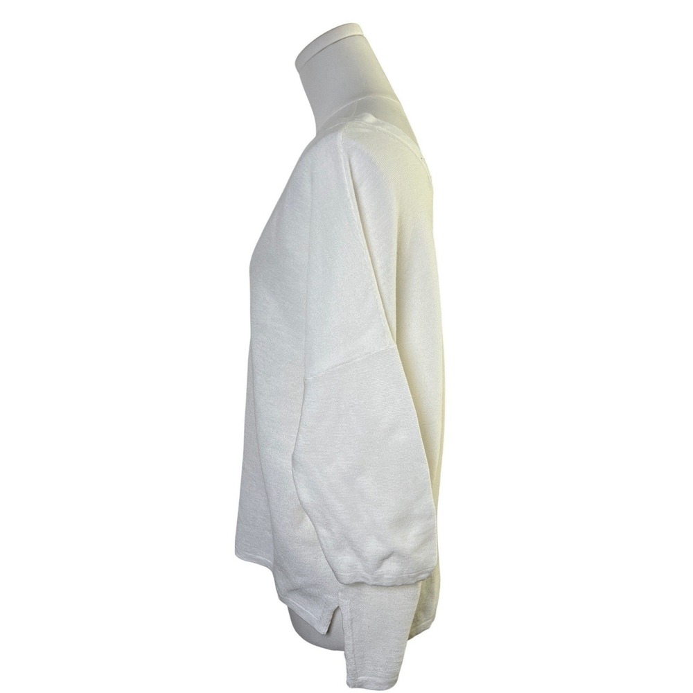 Relaxed Ivory V Neck Knit Sweater Banana Republic Oversized Drop Shoulder XL - Picture 3 of 10